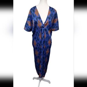 Zara Kaftan Dress Large Blue and Orange Patterned Dress